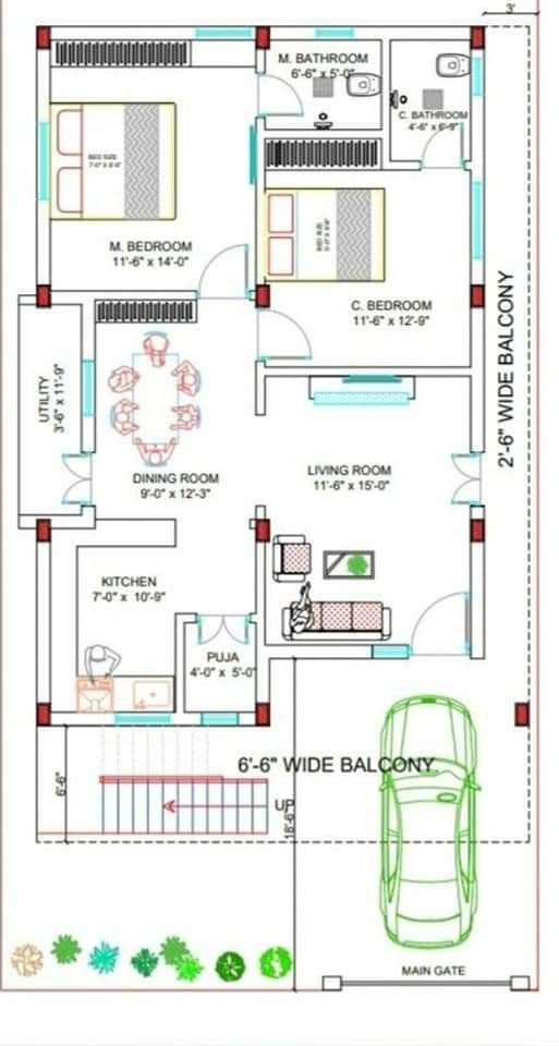 3 Bedroom house plan with a garden