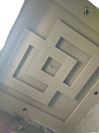 Hall POP ceiling design with double square pattern