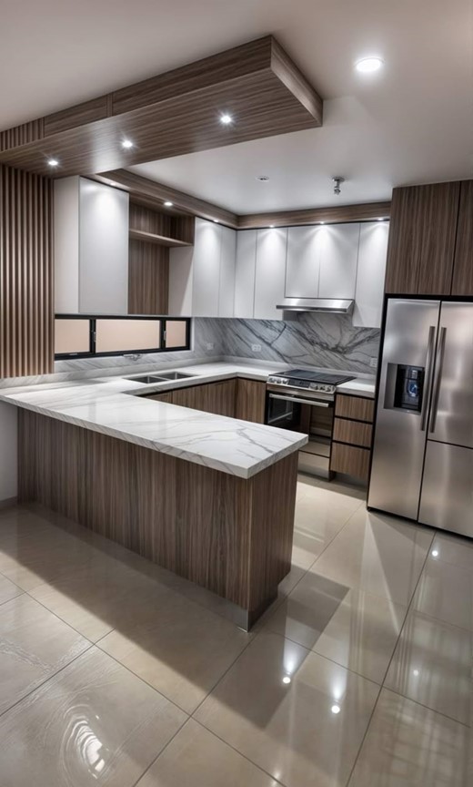 False ceiling with slim wooden panelling